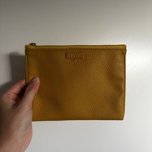 Furla Mustard Yellow Faux Leather Zippered Pouch Makeup Bag